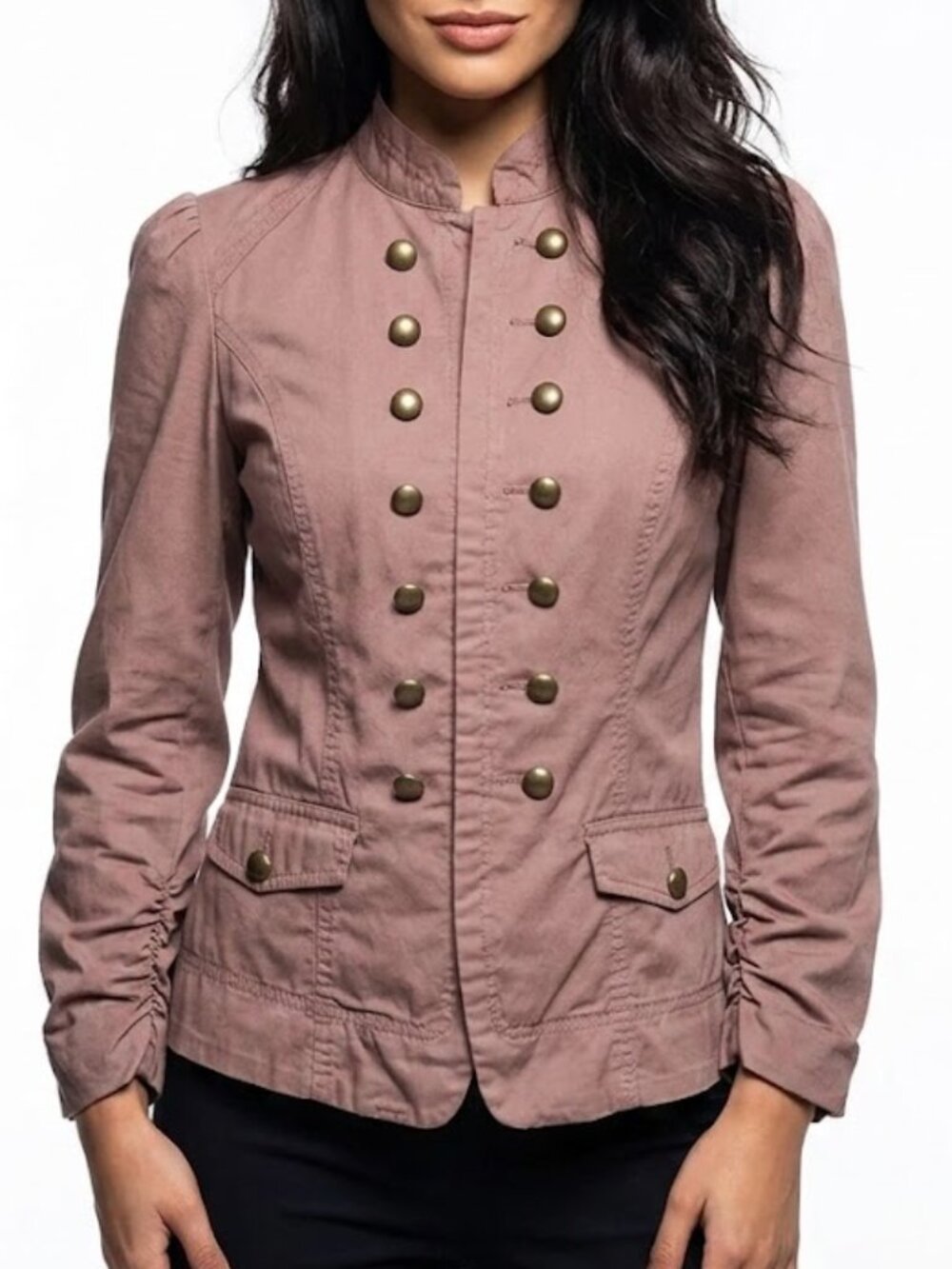 Maurices Victorian Military Jacket Brass Button Steampunk Goth Twill Mauve Brown